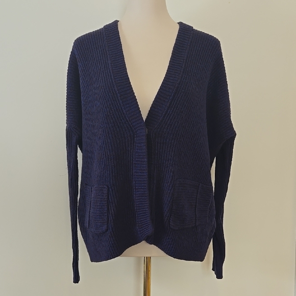 Anthropologie Navy Cardigan Boho Coastal Grandma Eclectic Grandpa Oversized M - Picture 7 of 8